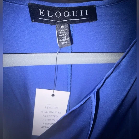 NWT Eloquii tie neckline satin blouse sz 16 cobalt - Picture 5 of 7